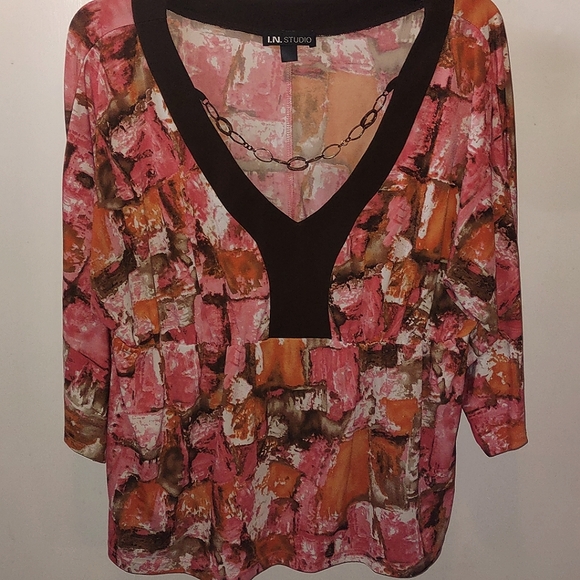 Orange, Coral & Brown Trim Embellished Top - Picture 4 of 15